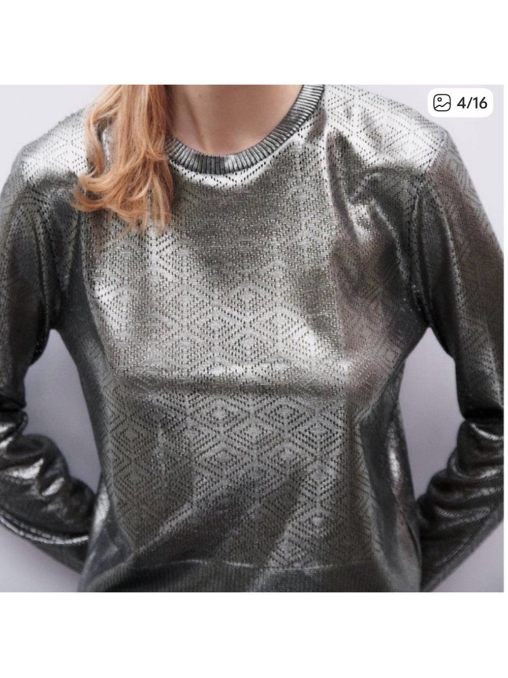 Zara Metallic Silver Crewneck Sweater